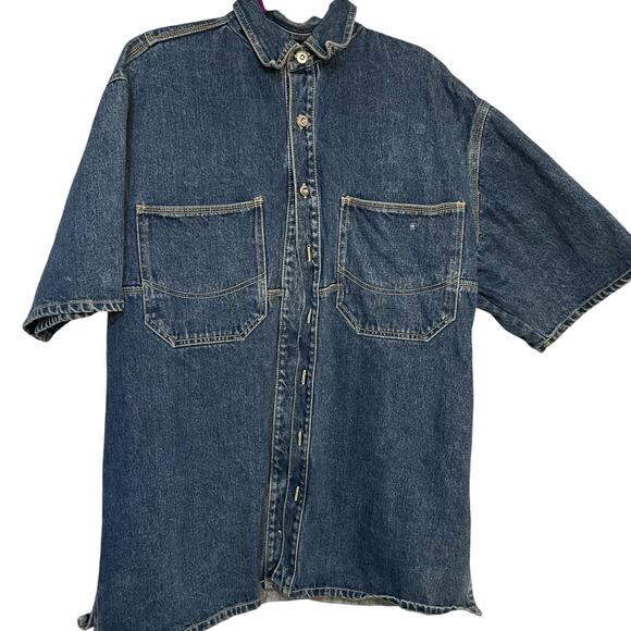 Paco Sport Jean Button Up Shirt Jacket Mens L Blue VTG Embroidered Streetwear - Picture 1 of 14